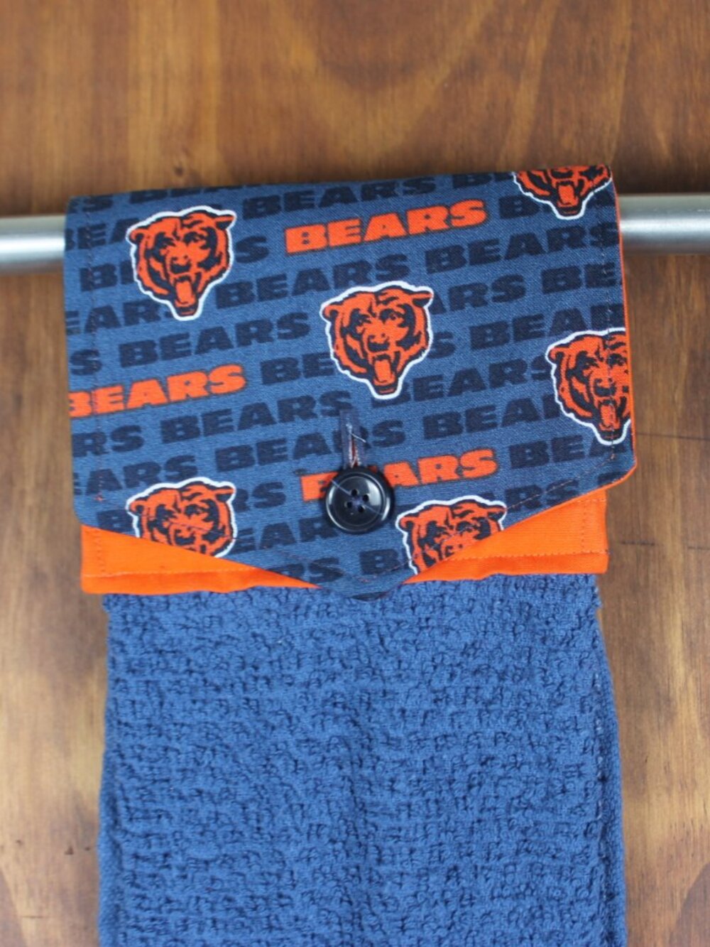 CHICAGO BEARS HANDMADE HANGING HAND TOWEL ORANGE-BLUE Cotton Button Closure